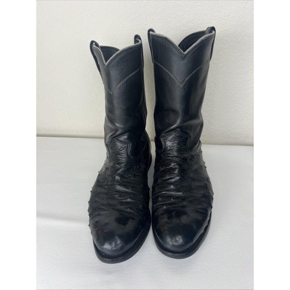 Larry Mahan Vintage Nocona TX Men's 9.5 XE Black Full Quill Ostrich Roper Boots